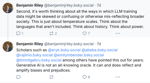 A Bluesky thread examining why AI confused temperature scales so much it claimed both that